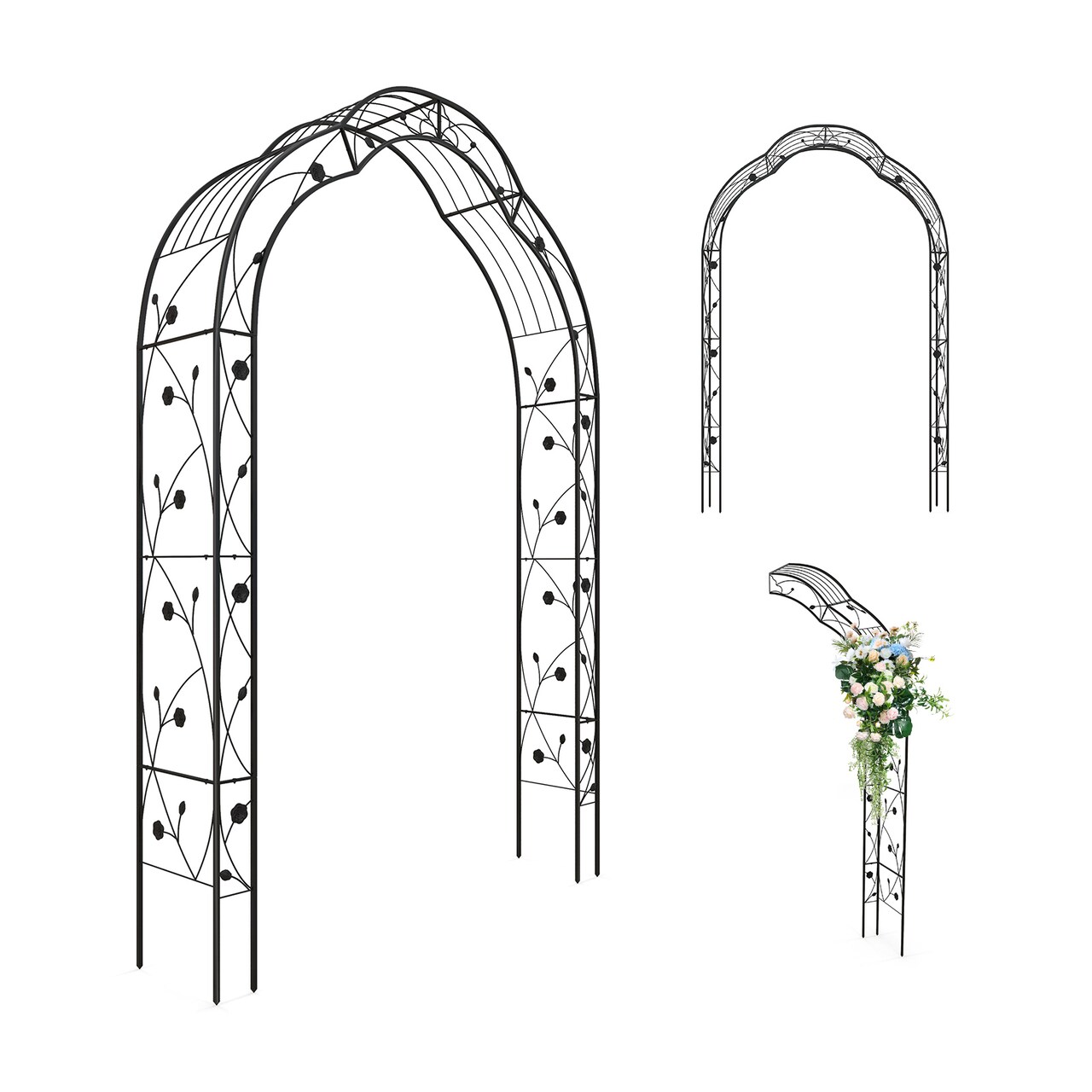 Metal Garden Arc Trellis Half Arch Outdoor Arbor Decorative Black